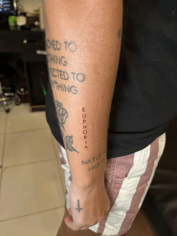 lettering new school man fine line spiritual cloud bold line thin line tattoo Canggu Bali