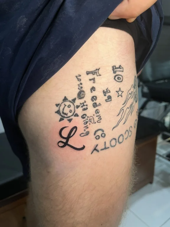 lettering new school man soft shading cloud spiritual fine line sun tattoo Canggu Bali