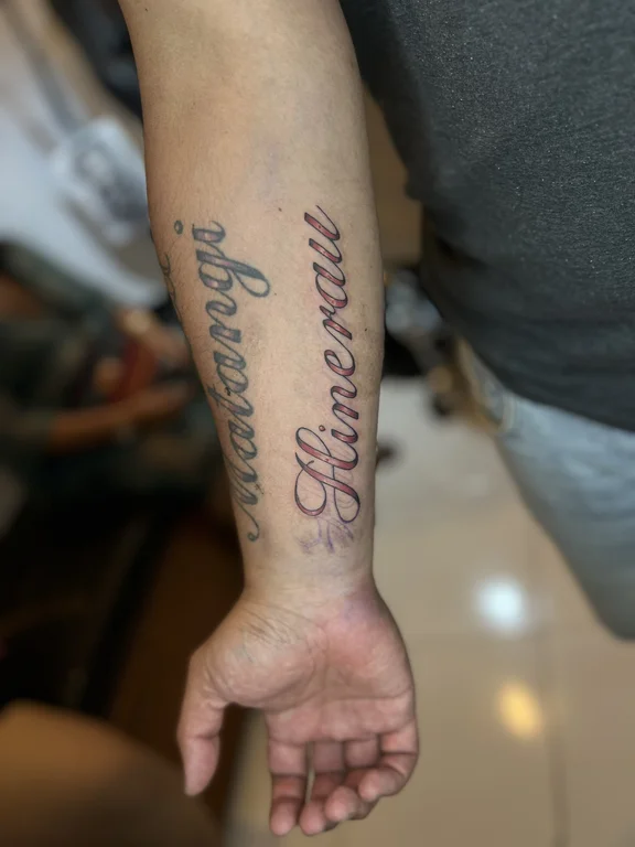lettering new school man soft shading elegant black grey heavy shading fine line tattoo Canggu Bali