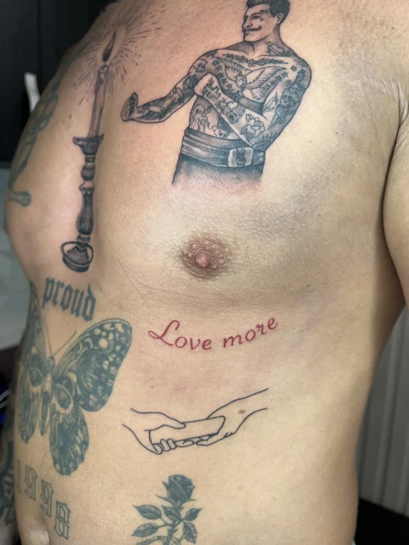 lettering new school man soft shading spiritual fine line elegant moon tattoo Canggu Bali