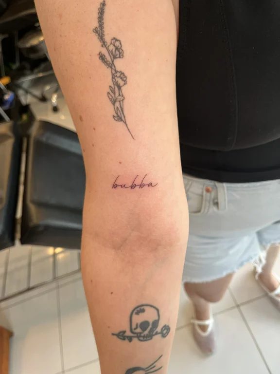 lettering new school snake fine line cloud bold line soft shading minimal tattoo Canggu Bali