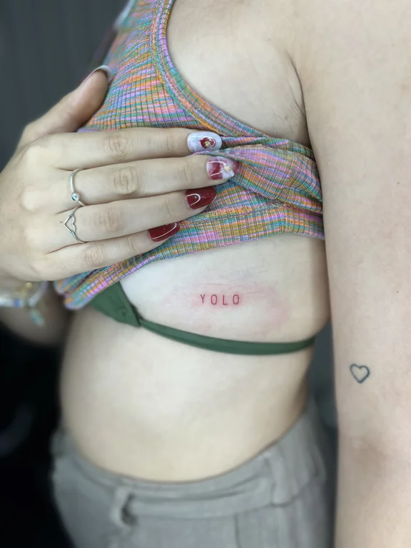 lettering new school woman bold line minimal colorful fine line thin line tattoo Canggu Bali