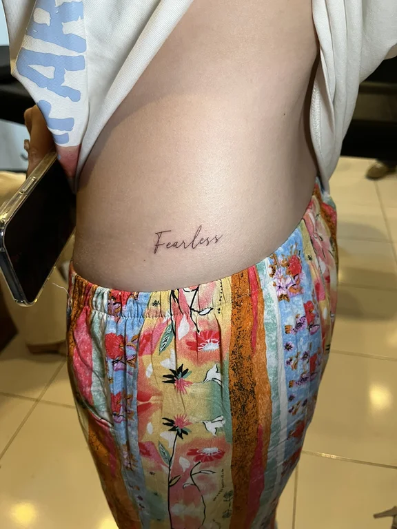 lettering new school woman colorful fire fine line soft shading bold line tattoo Canggu Bali