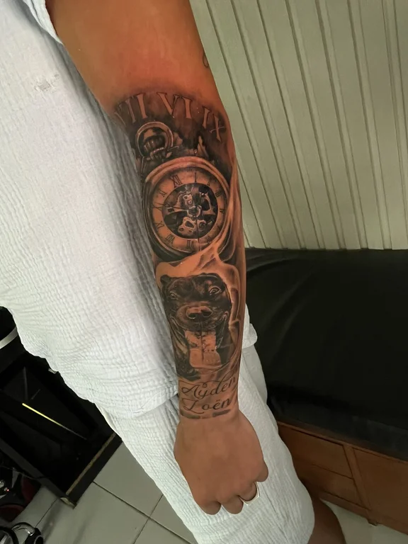 mythology new school deity heavy shading fire black grey spiritual mystical tattoo Canggu Bali