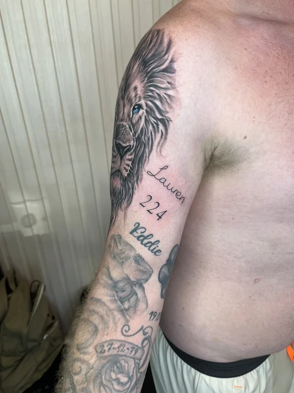 mythology new school lion black grey cloud man dragon soft shading tattoo Canggu Bali