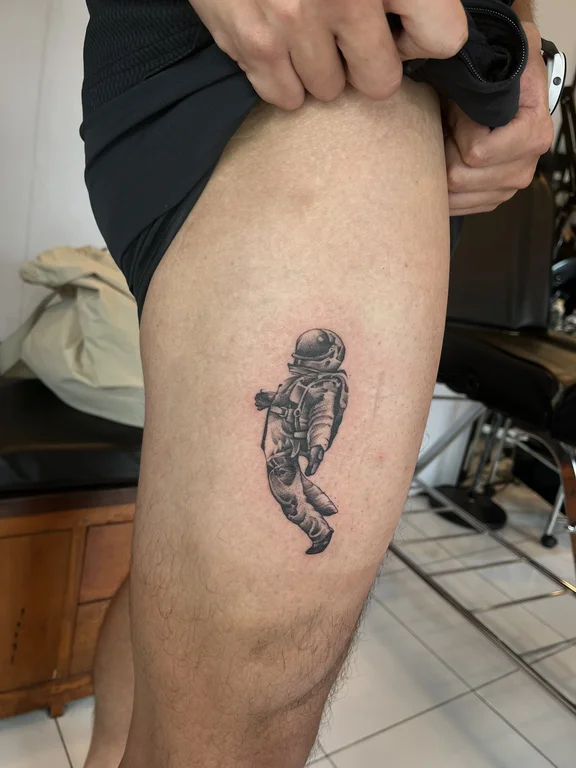 mythology new school man black grey cloud deity koi dotwork tattoo Canggu Bali