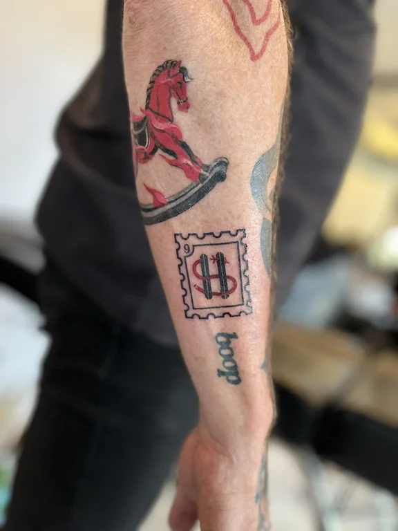 mythology new school man dotwork fire linework heavy shading black grey tattoo Canggu Bali