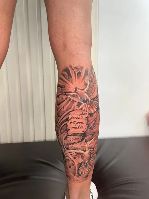 mythology new school phoenix heavy shading sun linework fire spiritual tattoo Canggu Bali
