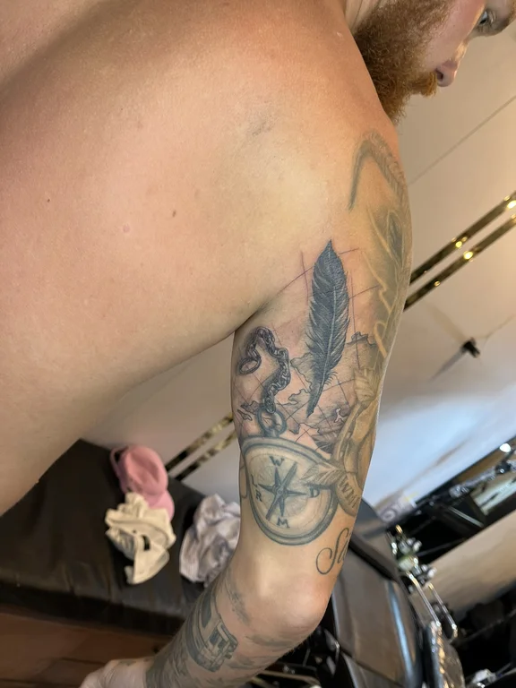 mythology new school woman linework elegant cloud leaf soft shading tattoo Canggu Bali