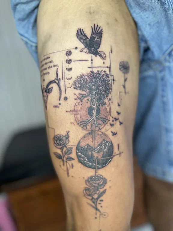 nature new school deity linework mystical spiritual elegant dotwork tattoo Canggu Bali