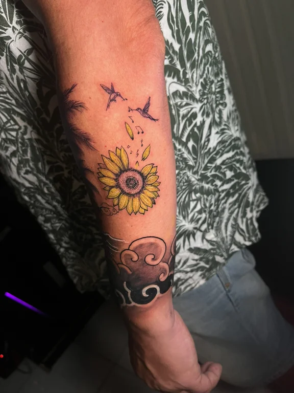 nature new school hand colorful sun flower spiritual cloud tattoo Canggu Bali