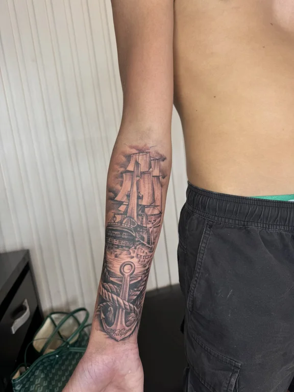 religious new school deity linework cloud heavy shading black grey soft shading tattoo Canggu Bali