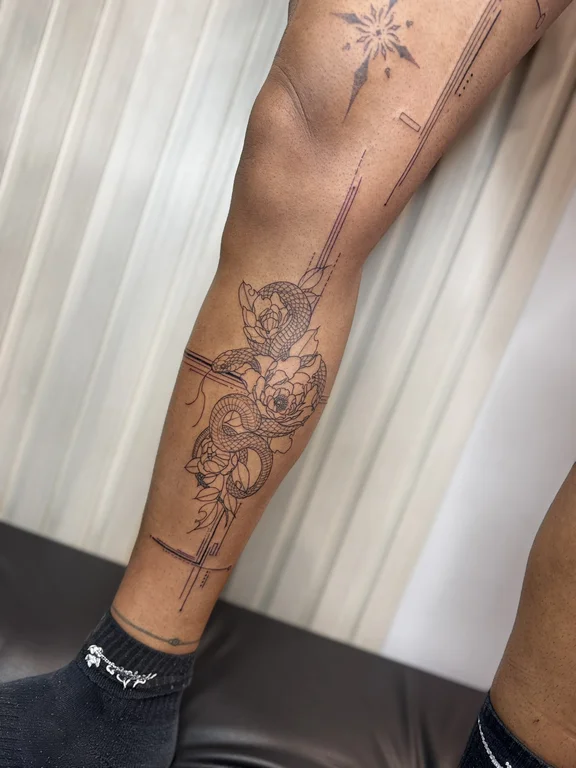 religious new school deity linework elegant spiritual mystical soft shading tattoo Canggu Bali