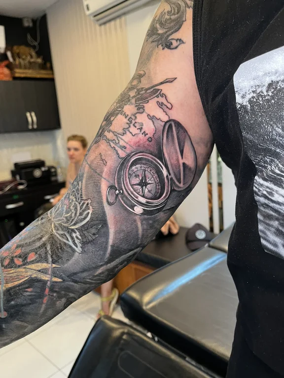 religious new school man black grey elegant heavy shading dotwork soft shading tattoo Canggu Bali