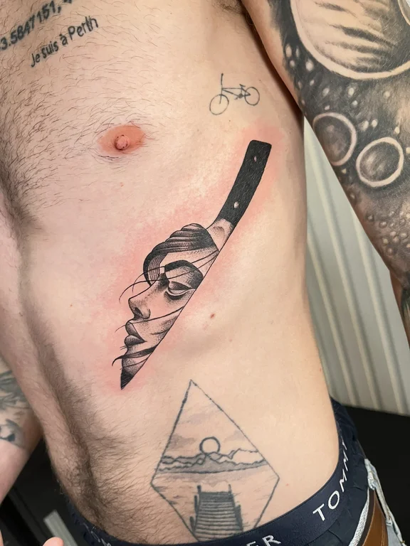 religious new school man fine line smoke bold line cloud black grey tattoo Canggu Bali