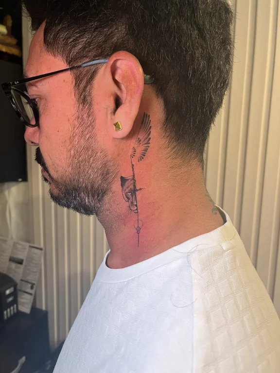 religious new school man fine line smoke bold line linework thin line tattoo Canggu Bali