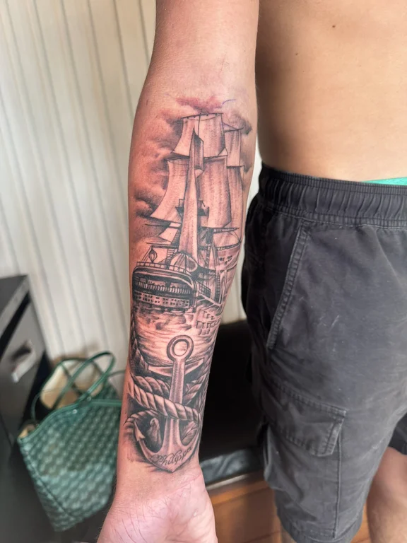 religious new school man heavy shading cloud black grey soft shading linework tattoo Canggu Bali