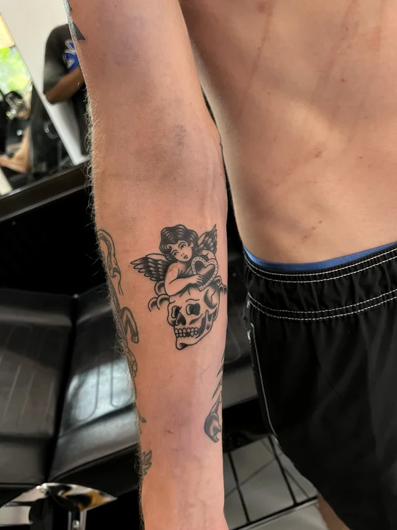 skull new school demon black grey cloud man heavy shading smoke tattoo Canggu Bali
