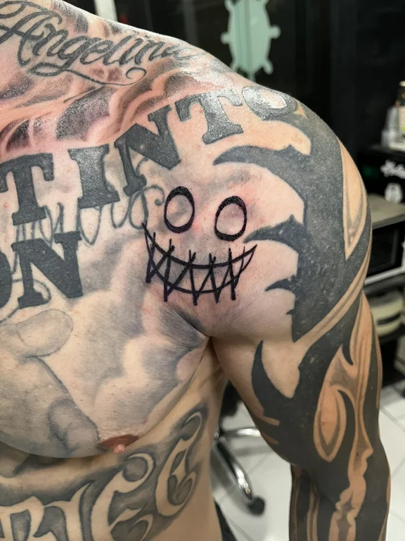 skull new school face bold line horror heavy shading fine line demon tattoo Canggu Bali