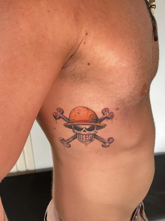skull new school man colorful sun cloud fire fine line tattoo Canggu Bali