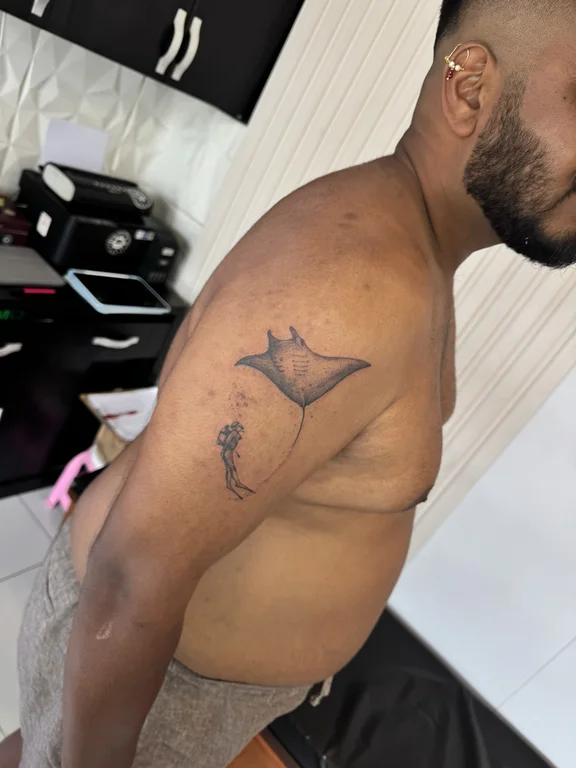 symbol new school man fine line cloud bold line dotwork black grey tattoo Canggu Bali