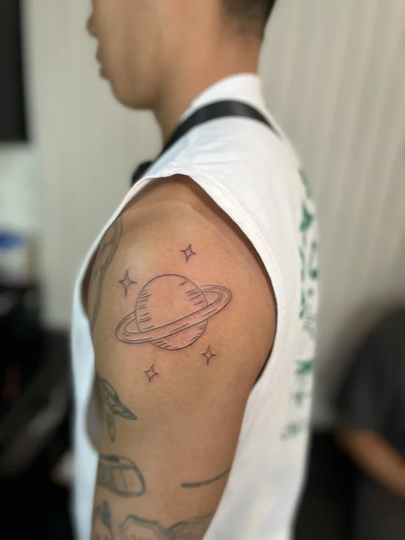 symbol new school man fine line moon linework dotwork bold line tattoo Canggu Bali