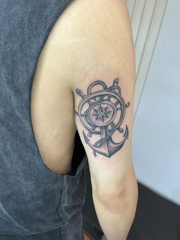 symbol new school man linework moon black grey dotwork soft shading tattoo Canggu Bali