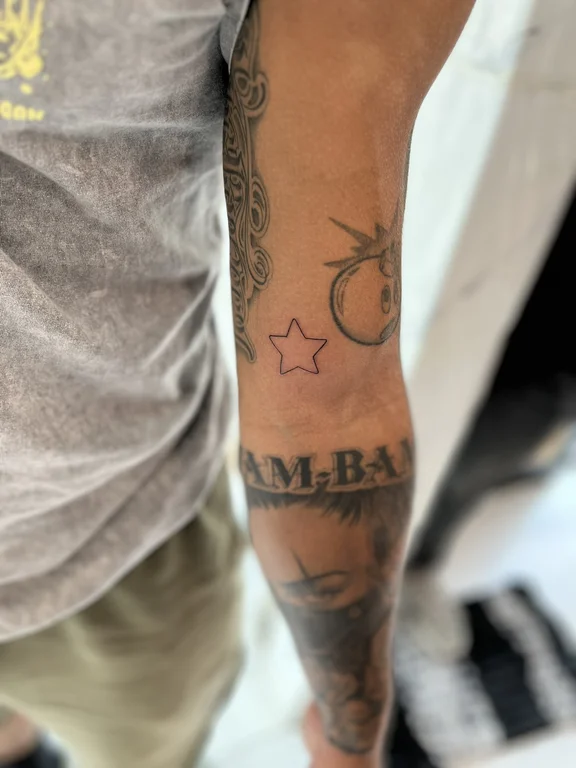 symbol new school man soft shading moon black grey smoke fine line tattoo Canggu Bali