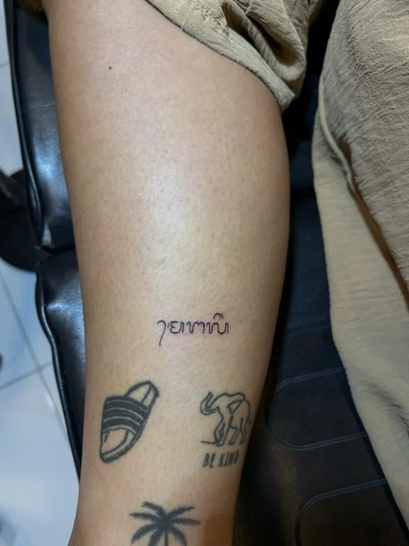 symbol new school man thin line cloud black grey bold line heavy shading tattoo Canggu Bali