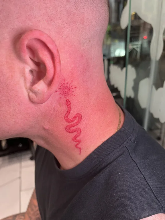symbol new school snake fine line fire bold line sun smoke tattoo Canggu Bali