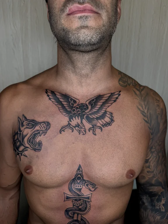 mythology blackwork phoenix black grey fire man angel heavy shading tattoo Canggu Bali
