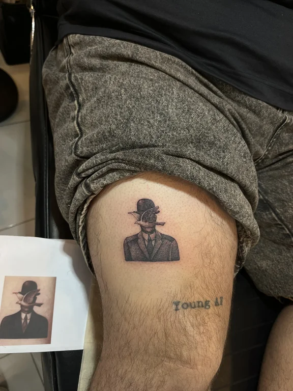 portrait old school man black grey cloud thin line fine line dotwork tattoo Canggu Bali