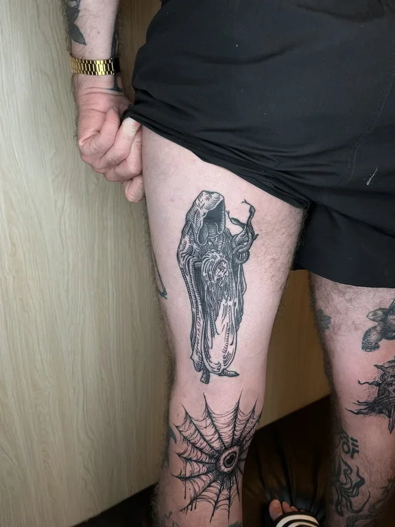 animal blackwork demon black grey gothic horror linework heavy shading tattoo Canggu Bali