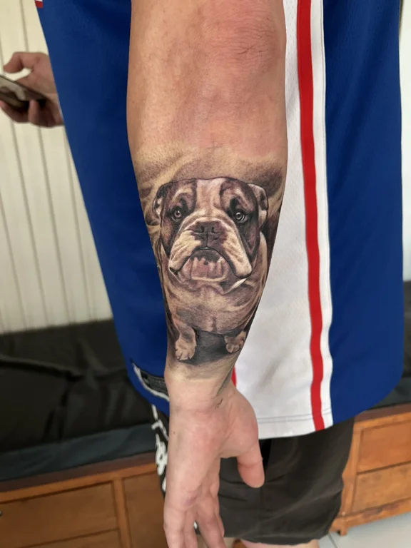 portrait realism man heavy shading smoke black grey bold line soft shading tattoo Canggu Bali