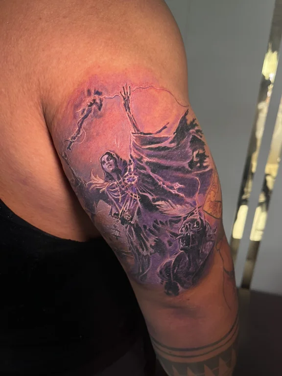 mythology realism angel heavy shading horror demon gothic black grey tattoo Canggu Bali