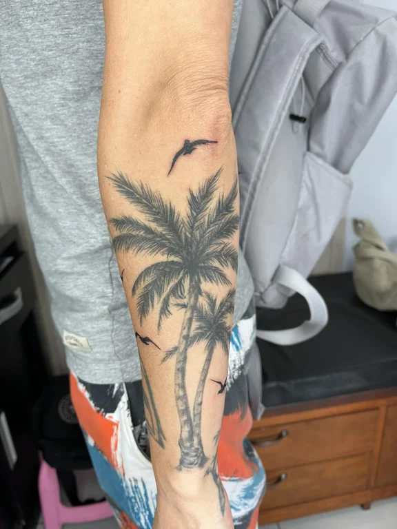 nature realism man black grey wave soft shading heavy shading colorful tattoo Canggu Bali