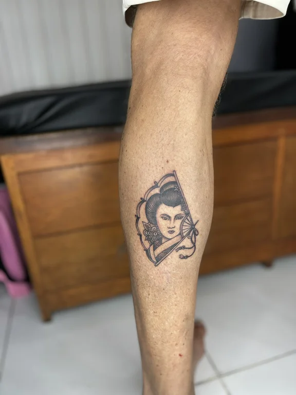 portrait realism man black grey cloud deity heavy shading woman tattoo Canggu Bali