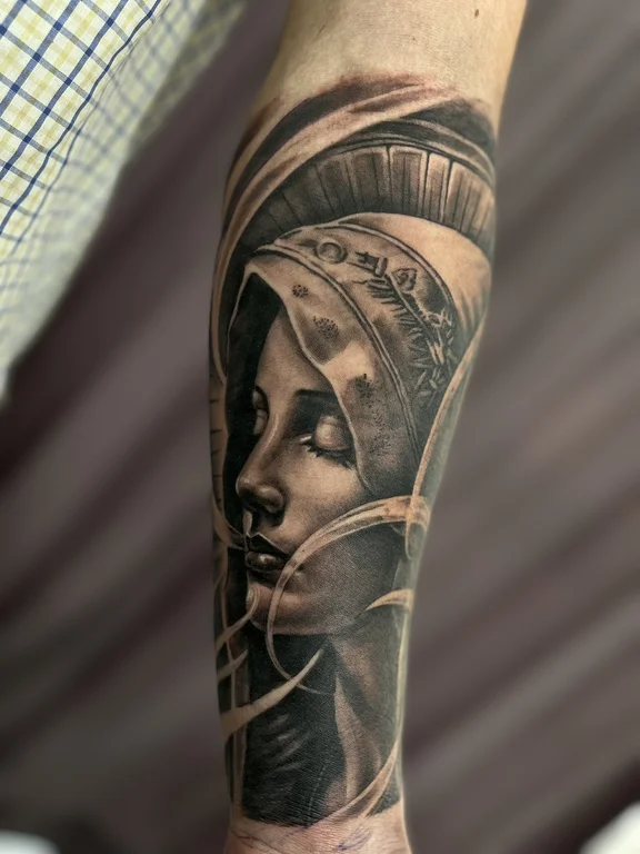 portrait realism woman black grey gothic heavy shading soft shading linework tattoo Canggu Bali