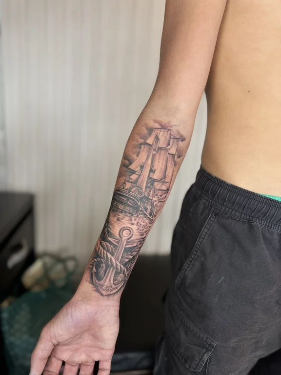 mythology surreal deity linework cloud heavy shading black grey soft shading tattoo Canggu Bali