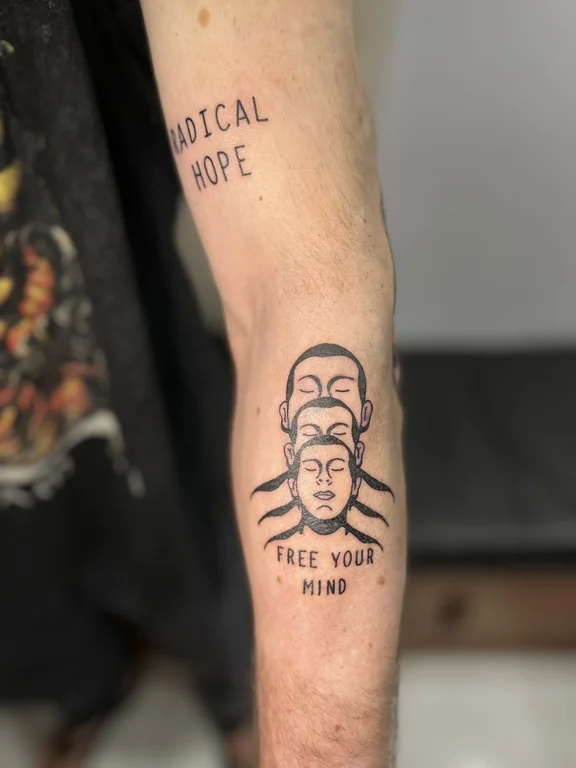 portrait surreal face bold line spiritual deity mystical fine line tattoo Canggu Bali