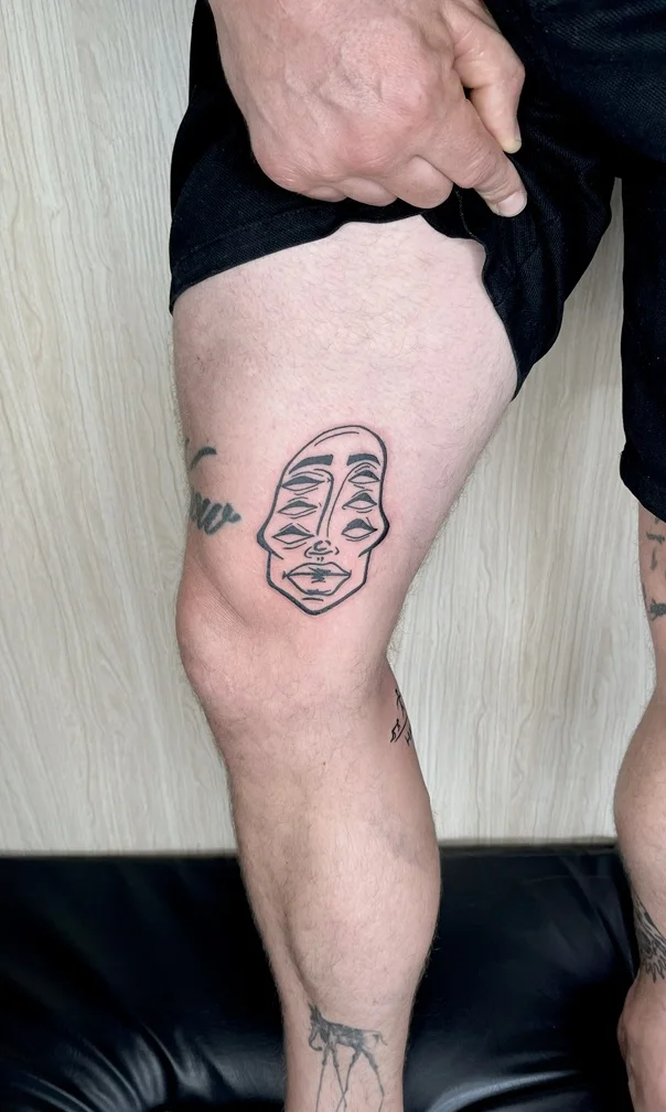 man foot faces face portrait surrealism fineline fine line linework line tattoo canggu bali