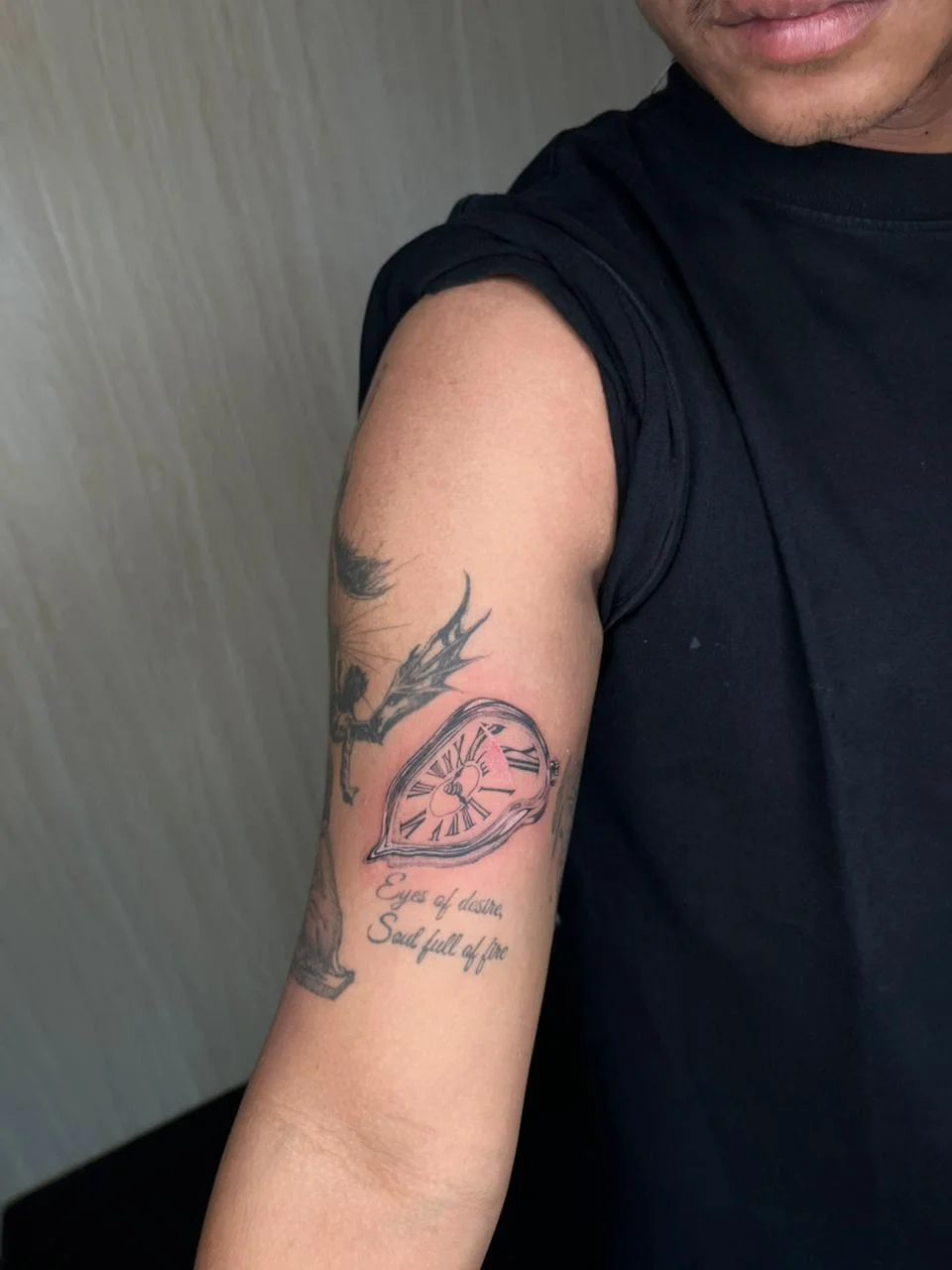 man hand clock time melt surrealism symbol fine line line work line tattoo canggu bali