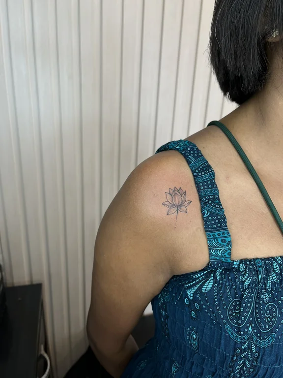 floral traditional lotus dotwork sun elegant peony linework tattoo Canggu Bali