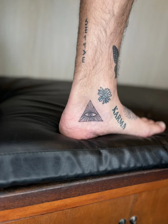 geometric traditional man black grey spiritual sacred geometry dotwork soft shading tattoo Canggu Bali
