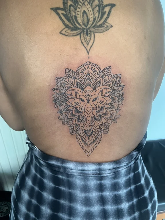 mandala traditional lotus dotwork elegant balinese pattern linework ornamental tattoo Canggu Bali