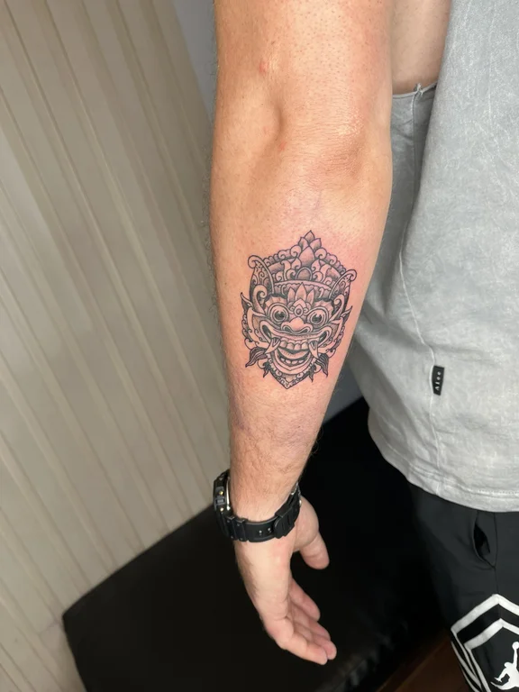 mandala traditional peony dotwork cloud linework black grey balinese pattern tattoo Canggu Bali