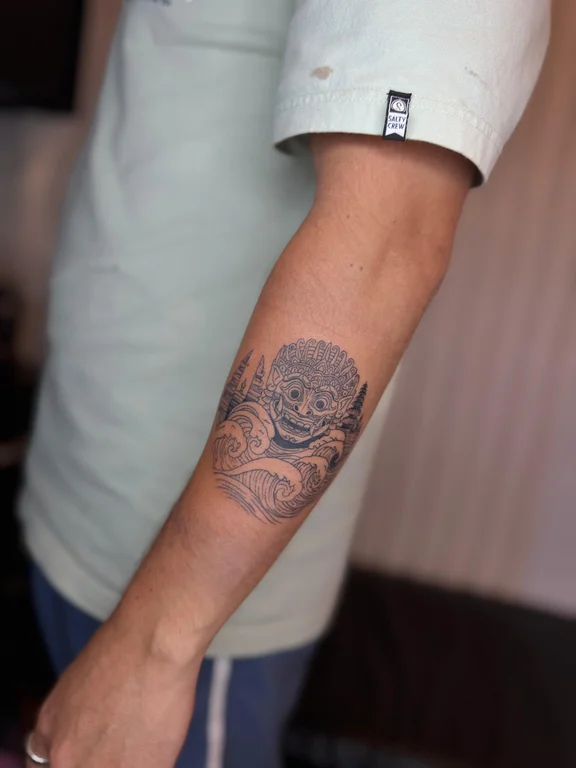 floral balinese peony soft shading wave dotwork heavy shading black grey tattoo Canggu Bali