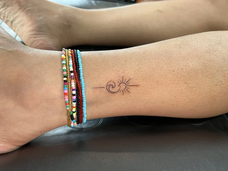 symbol traditional snake colorful wave fine line thin line sun tattoo Canggu Bali