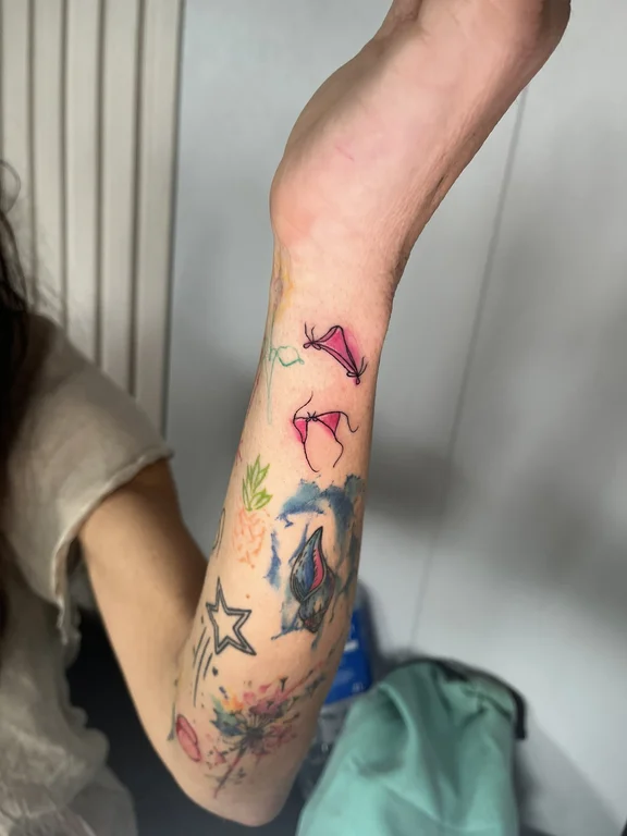 abstract watercolor koi colorful wave mystical elegant hand tattoo Canggu Bali