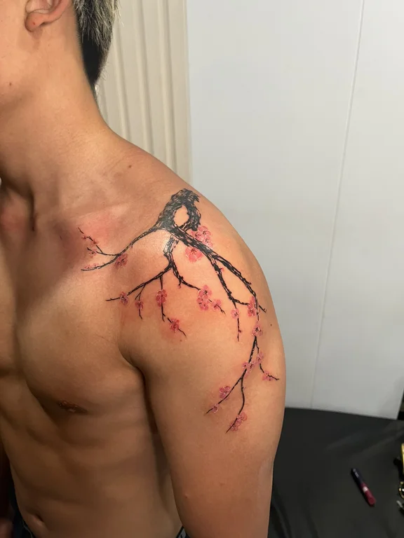abstract watercolor man fine line fire linework bold line horror tattoo Canggu Bali